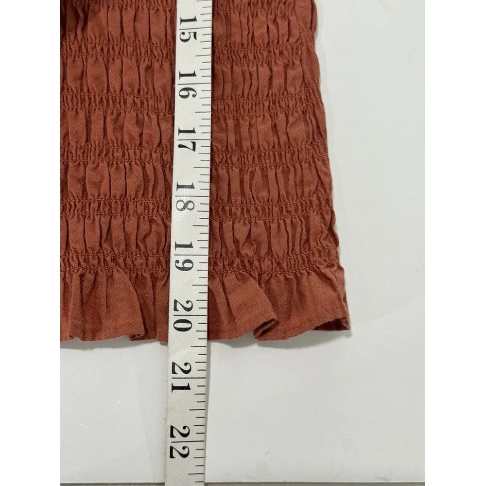 Madewell Top XXS Rust Orange Lucie Bubble-Sleeve Smocked Romantic Cottagecore